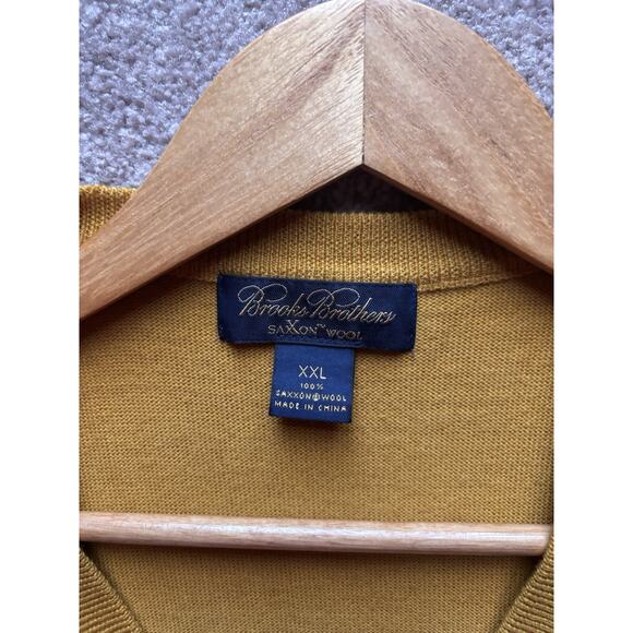 Brooks Brothers Sweater Mens 2XL Gold Saxxon Wool V-Neck Long Sleeve Pullover - Picture 6 of 7